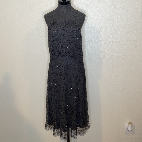 ZARA DARK GREY MIDI EVENING COLLECTION SEQUIN FINE STRAPS DRESS BNWT SIZE M - Picture 2 of 11